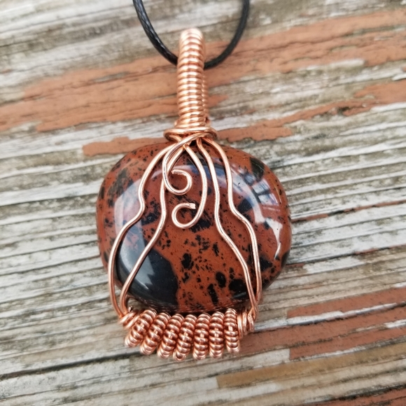 Hand Crafted Jewelry - Mahogany Obsidian Copper Wire wrapped neck…